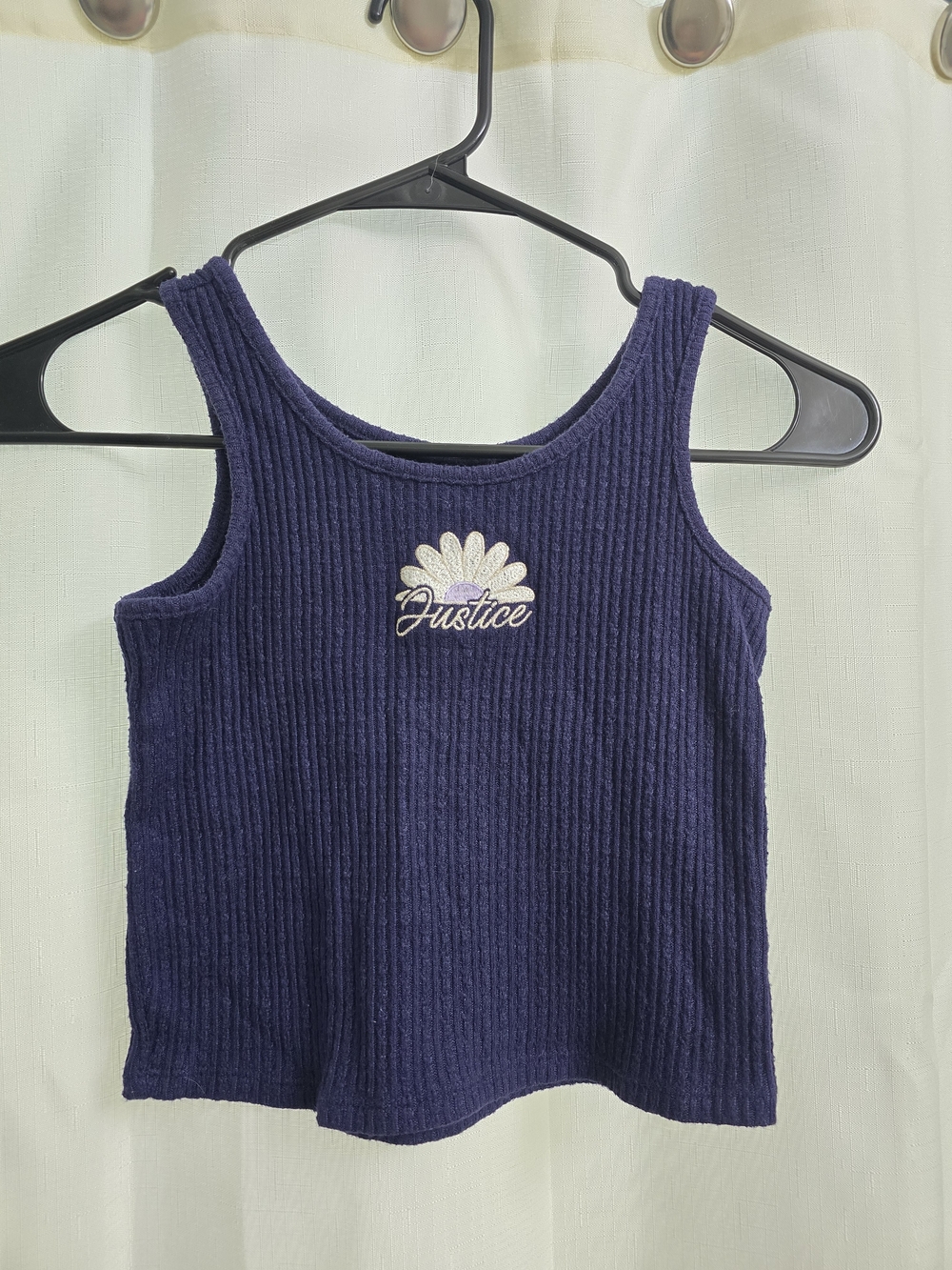 Justice Girls' Navy Ribbed Tank with Daisy Embroidery